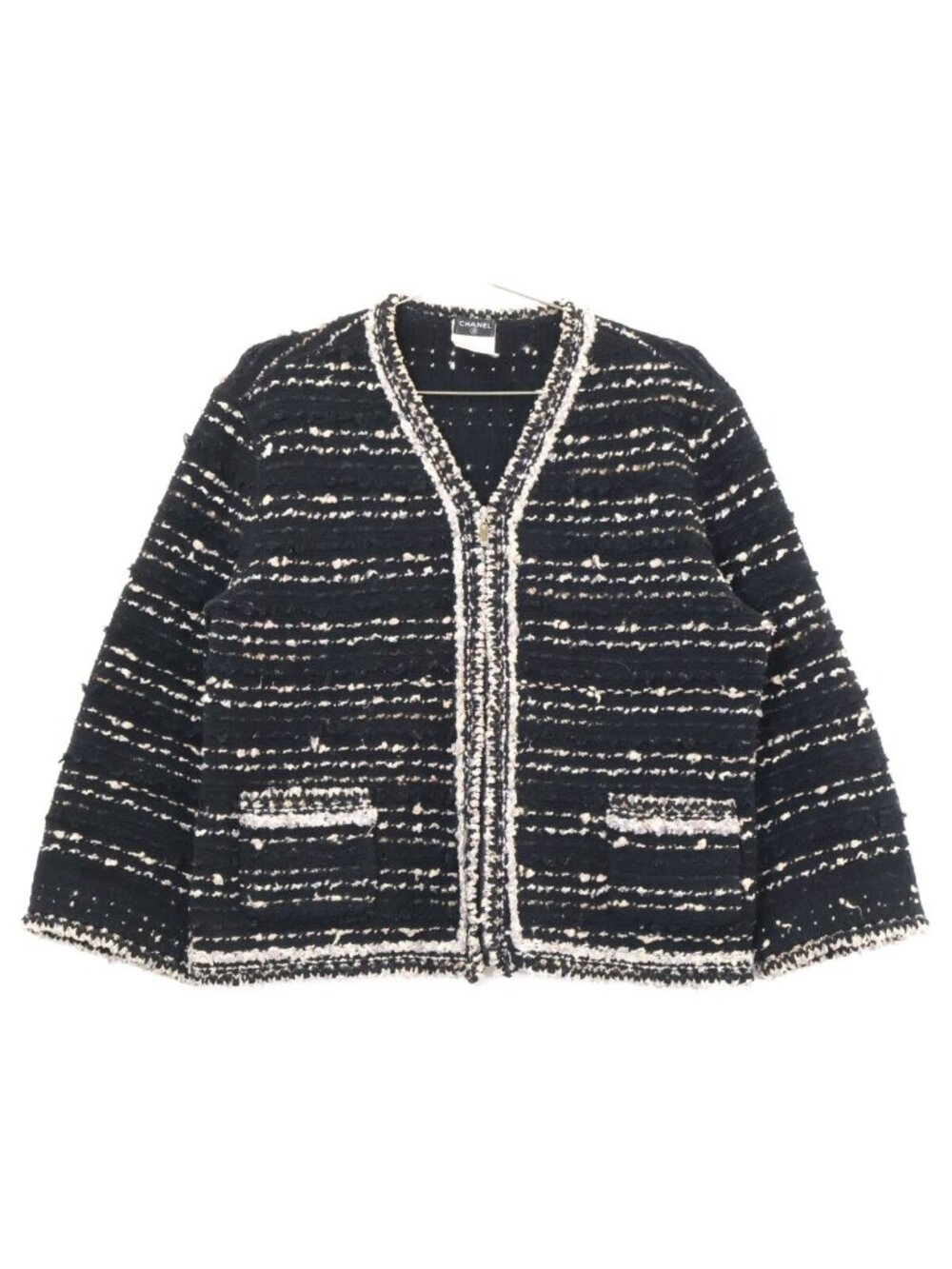 Chanel Zip Up Tweed Collarless Jacket 48